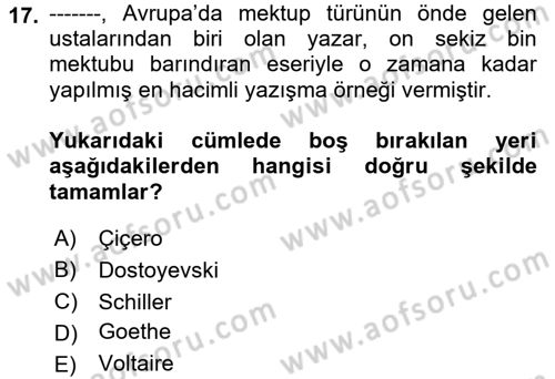 Cumhuriyet Dönemi Türk Nesri Dersi 2021 - 2022 Yılı Yaz Okulu Sınav Soruları 17. Soru