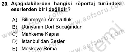 Cumhuriyet Dönemi Türk Nesri Dersi 2021 - 2022 Yılı Yaz Okulu Sınav Soruları 20. Soru