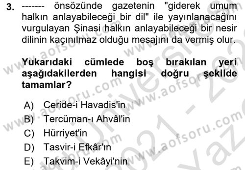 Cumhuriyet Dönemi Türk Nesri Dersi 2021 - 2022 Yılı Yaz Okulu Sınav Soruları 3. Soru