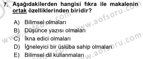 Cumhuriyet Dönemi Türk Nesri Dersi 2021 - 2022 Yılı Yaz Okulu Sınav Soruları 7. Soru