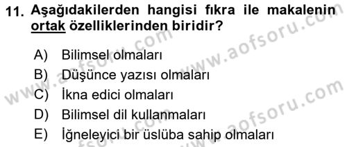Cumhuriyet Dönemi Türk Nesri Dersi Ara Sınavı Deneme Sınav Soruları 11. Soru