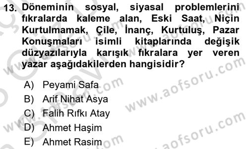 Cumhuriyet Dönemi Türk Nesri Dersi Ara Sınavı Deneme Sınav Soruları 13. Soru