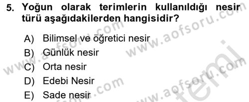 Cumhuriyet Dönemi Türk Nesri Dersi Ara Sınavı Deneme Sınav Soruları 5. Soru