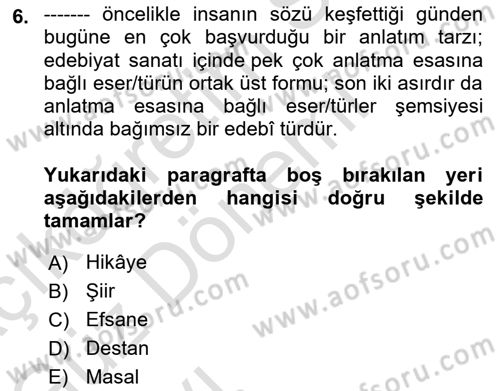 Cumhuriyet Dönemi Türk Nesri Dersi Ara Sınavı Deneme Sınav Soruları 6. Soru