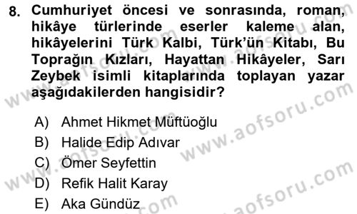 Cumhuriyet Dönemi Türk Nesri Dersi Ara Sınavı Deneme Sınav Soruları 8. Soru