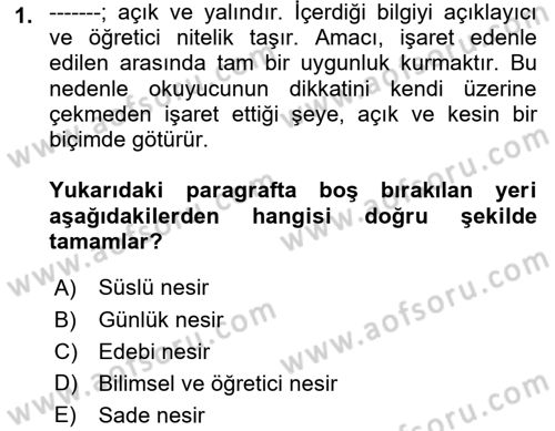 Cumhuriyet Dönemi Türk Nesri Dersi 2022 - 2023 Yılı (Final) Dönem Sonu Sınav Soruları 1. Soru