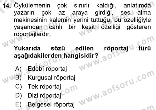 Cumhuriyet Dönemi Türk Nesri Dersi 2022 - 2023 Yılı (Final) Dönem Sonu Sınav Soruları 14. Soru