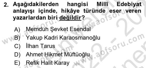 Cumhuriyet Dönemi Türk Nesri Dersi 2022 - 2023 Yılı (Final) Dönem Sonu Sınav Soruları 2. Soru