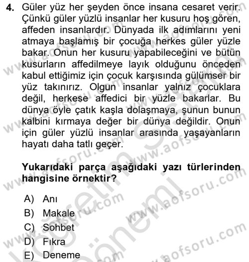 Cumhuriyet Dönemi Türk Nesri Dersi 2022 - 2023 Yılı (Final) Dönem Sonu Sınav Soruları 4. Soru