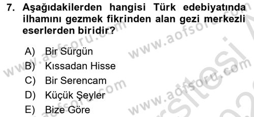 Cumhuriyet Dönemi Türk Nesri Dersi 2022 - 2023 Yılı (Final) Dönem Sonu Sınav Soruları 7. Soru