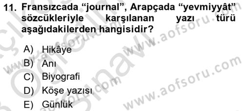 Cumhuriyet Dönemi Türk Nesri Dersi 2022 - 2023 Yılı Yaz Okulu Sınav Soruları 11. Soru