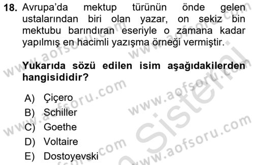 Cumhuriyet Dönemi Türk Nesri Dersi 2022 - 2023 Yılı Yaz Okulu Sınav Soruları 18. Soru