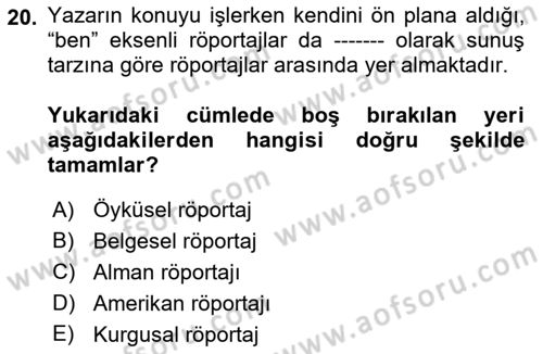 Cumhuriyet Dönemi Türk Nesri Dersi 2022 - 2023 Yılı Yaz Okulu Sınav Soruları 20. Soru