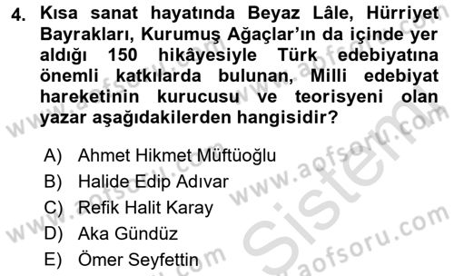 Cumhuriyet Dönemi Türk Nesri Dersi 2022 - 2023 Yılı Yaz Okulu Sınav Soruları 4. Soru
