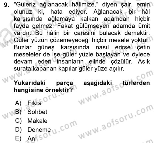Cumhuriyet Dönemi Türk Nesri Dersi 2022 - 2023 Yılı Yaz Okulu Sınav Soruları 9. Soru