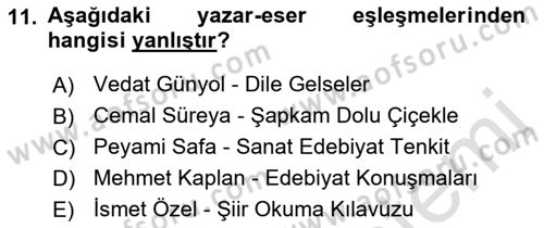 Cumhuriyet Dönemi Türk Nesri Dersi Ara Sınavı Deneme Sınav Soruları 11. Soru