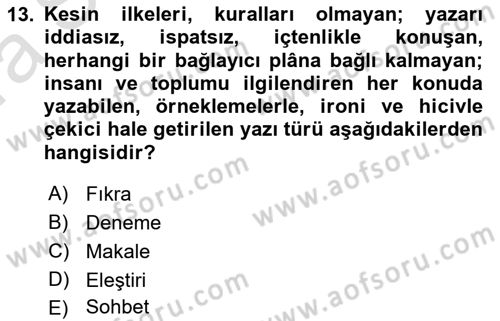 Cumhuriyet Dönemi Türk Nesri Dersi Ara Sınavı Deneme Sınav Soruları 13. Soru