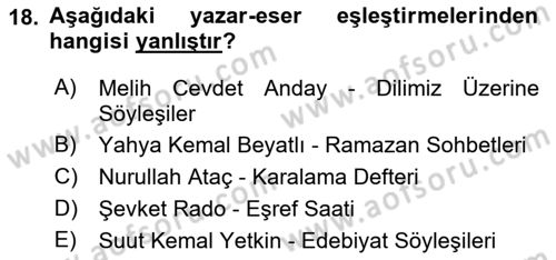 Cumhuriyet Dönemi Türk Nesri Dersi Ara Sınavı Deneme Sınav Soruları 18. Soru