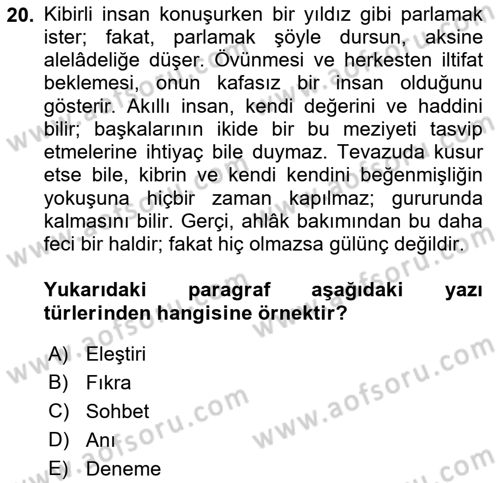Cumhuriyet Dönemi Türk Nesri Dersi Ara Sınavı Deneme Sınav Soruları 20. Soru