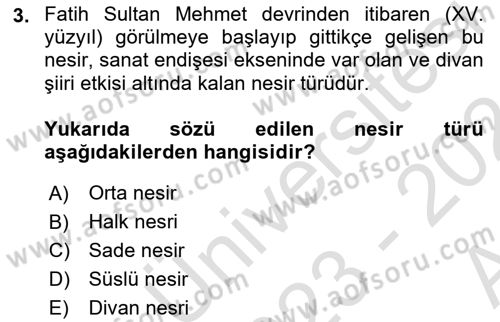 Cumhuriyet Dönemi Türk Nesri Dersi 2023 - 2024 Yılı (Vize) Ara Sınav Soruları 3. Soru