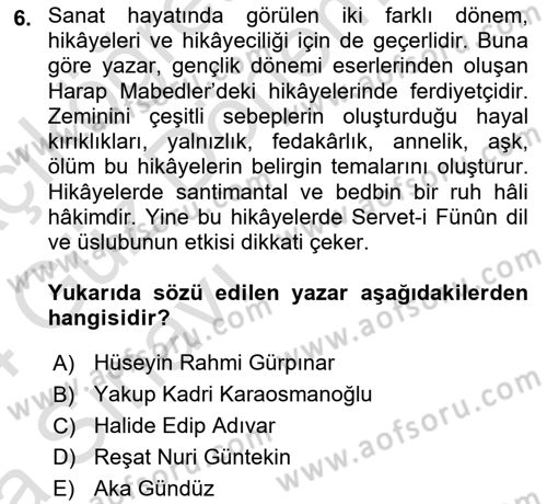 Cumhuriyet Dönemi Türk Nesri Dersi Ara Sınavı Deneme Sınav Soruları 6. Soru
