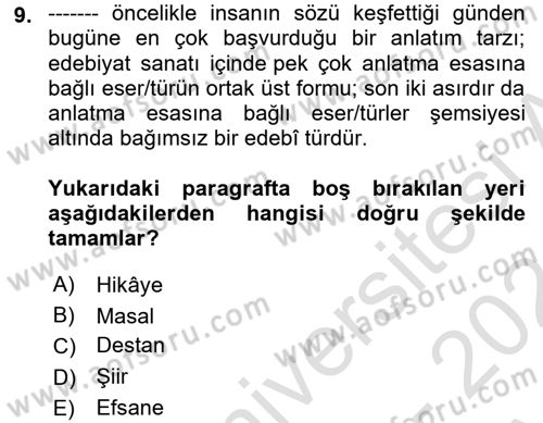 Cumhuriyet Dönemi Türk Nesri Dersi Ara Sınavı Deneme Sınav Soruları 9. Soru