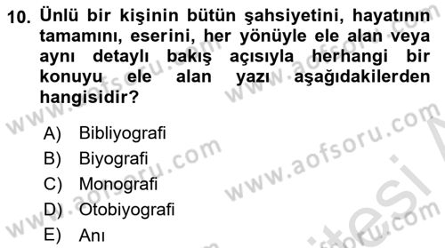 Cumhuriyet Dönemi Türk Nesri Dersi 2023 - 2024 Yılı (Final) Dönem Sonu Sınav Soruları 10. Soru