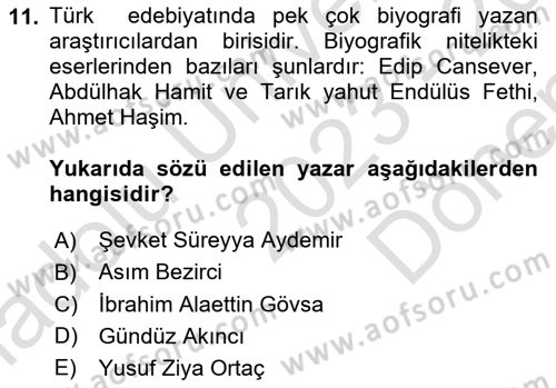 Cumhuriyet Dönemi Türk Nesri Dersi 2023 - 2024 Yılı (Final) Dönem Sonu Sınav Soruları 11. Soru