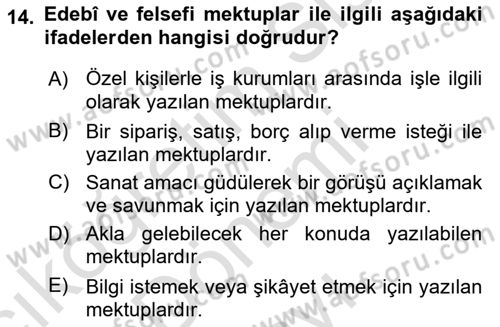 Cumhuriyet Dönemi Türk Nesri Dersi 2023 - 2024 Yılı (Final) Dönem Sonu Sınav Soruları 14. Soru