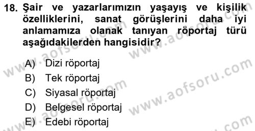 Cumhuriyet Dönemi Türk Nesri Dersi 2023 - 2024 Yılı (Final) Dönem Sonu Sınav Soruları 18. Soru