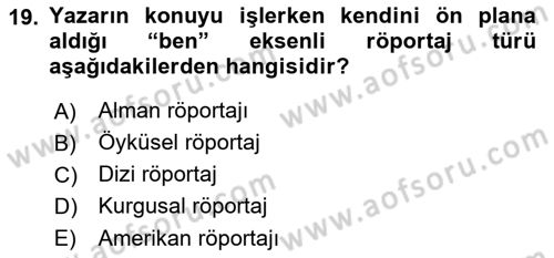 Cumhuriyet Dönemi Türk Nesri Dersi 2023 - 2024 Yılı (Final) Dönem Sonu Sınav Soruları 19. Soru