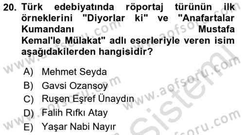 Cumhuriyet Dönemi Türk Nesri Dersi 2023 - 2024 Yılı (Final) Dönem Sonu Sınav Soruları 20. Soru