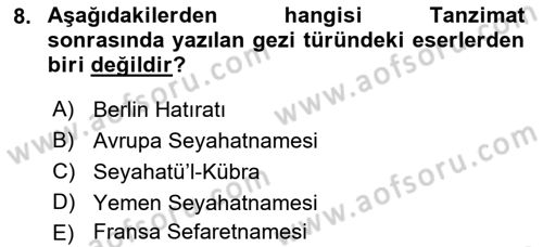 Cumhuriyet Dönemi Türk Nesri Dersi 2023 - 2024 Yılı (Final) Dönem Sonu Sınav Soruları 8. Soru