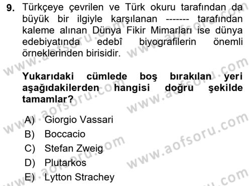 Cumhuriyet Dönemi Türk Nesri Dersi 2023 - 2024 Yılı (Final) Dönem Sonu Sınav Soruları 9. Soru