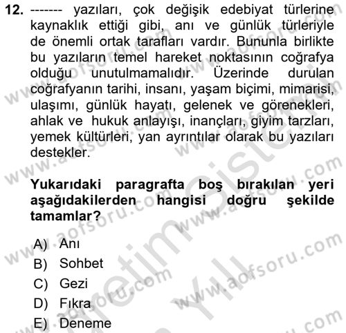 Cumhuriyet Dönemi Türk Nesri Dersi 2023 - 2024 Yılı Yaz Okulu Sınav Soruları 12. Soru