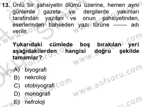 Cumhuriyet Dönemi Türk Nesri Dersi 2023 - 2024 Yılı Yaz Okulu Sınav Soruları 13. Soru