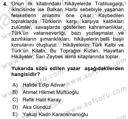 Cumhuriyet Dönemi Türk Nesri Dersi 2023 - 2024 Yılı Yaz Okulu Sınav Soruları 4. Soru