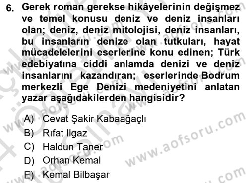 Cumhuriyet Dönemi Türk Nesri Dersi 2023 - 2024 Yılı Yaz Okulu Sınav Soruları 6. Soru
