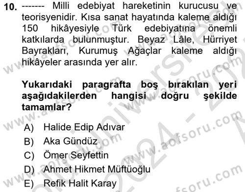 Cumhuriyet Dönemi Türk Nesri Dersi Ara Sınavı Deneme Sınav Soruları 10. Soru