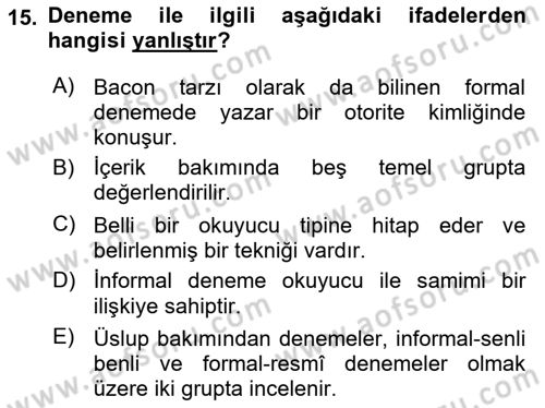 Cumhuriyet Dönemi Türk Nesri Dersi 2024 - 2025 Yılı (Vize) Ara Sınav Soruları 15. Soru