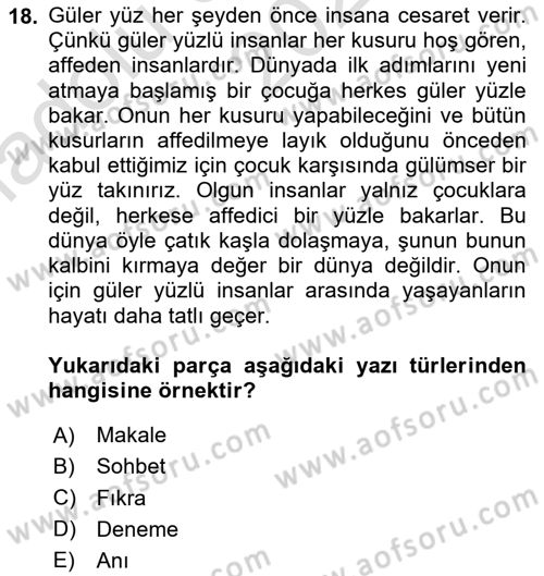 Cumhuriyet Dönemi Türk Nesri Dersi Ara Sınavı Deneme Sınav Soruları 18. Soru