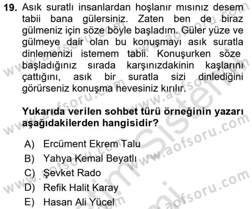 Cumhuriyet Dönemi Türk Nesri Dersi Ara Sınavı Deneme Sınav Soruları 19. Soru
