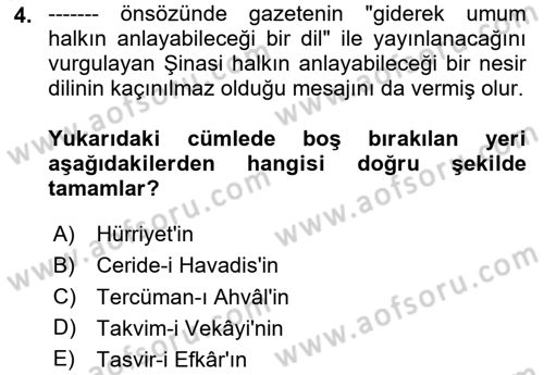 Cumhuriyet Dönemi Türk Nesri Dersi Ara Sınavı Deneme Sınav Soruları 4. Soru