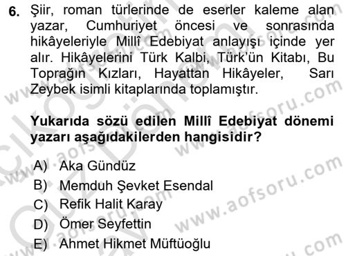 Cumhuriyet Dönemi Türk Nesri Dersi Ara Sınavı Deneme Sınav Soruları 6. Soru