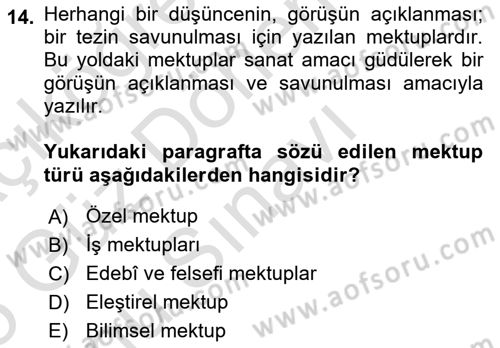 Cumhuriyet Dönemi Türk Nesri Dersi 2024 - 2025 Yılı (Final) Dönem Sonu Sınav Soruları 14. Soru