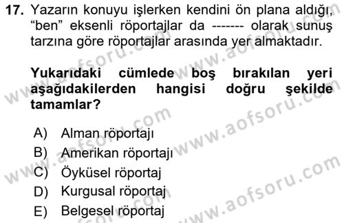 Cumhuriyet Dönemi Türk Nesri Dersi 2024 - 2025 Yılı (Final) Dönem Sonu Sınav Soruları 17. Soru