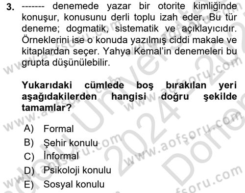 Cumhuriyet Dönemi Türk Nesri Dersi 2024 - 2025 Yılı (Final) Dönem Sonu Sınav Soruları 3. Soru