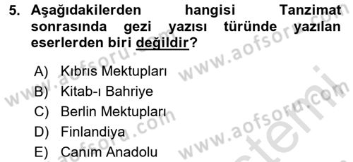 Cumhuriyet Dönemi Türk Nesri Dersi 2024 - 2025 Yılı (Final) Dönem Sonu Sınav Soruları 5. Soru