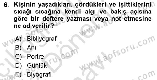 Cumhuriyet Dönemi Türk Nesri Dersi 2024 - 2025 Yılı (Final) Dönem Sonu Sınav Soruları 6. Soru