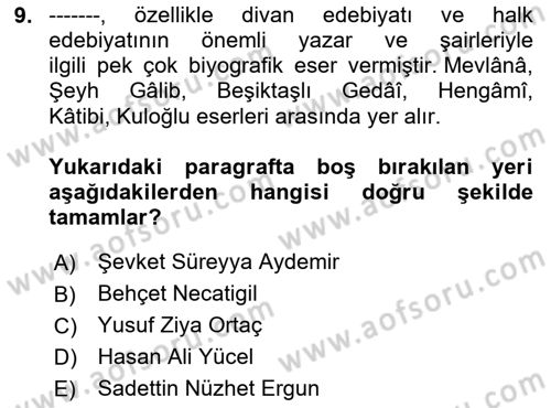 Cumhuriyet Dönemi Türk Nesri Dersi 2024 - 2025 Yılı (Final) Dönem Sonu Sınav Soruları 9. Soru